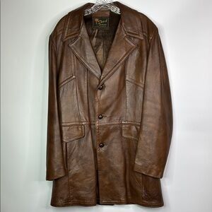 Vintage Reed Brown Leather Car Coat Size M/L